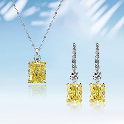 Elegant Radiant Cut Yellow Sapphire 2PC Jewelry Set In Sterling Silver-Maxinejewelry