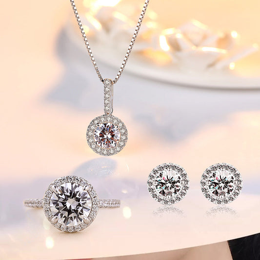 Exquisite Halo Round Cut 3PC Jewelry Set In Sterling Silver-Maxinejewelry