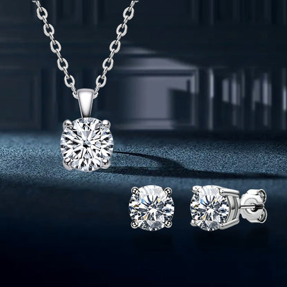 Classic White Gold Round Cut Moissanite 2PC Jewelry Set In Sterling Silver-Maxinejewelry