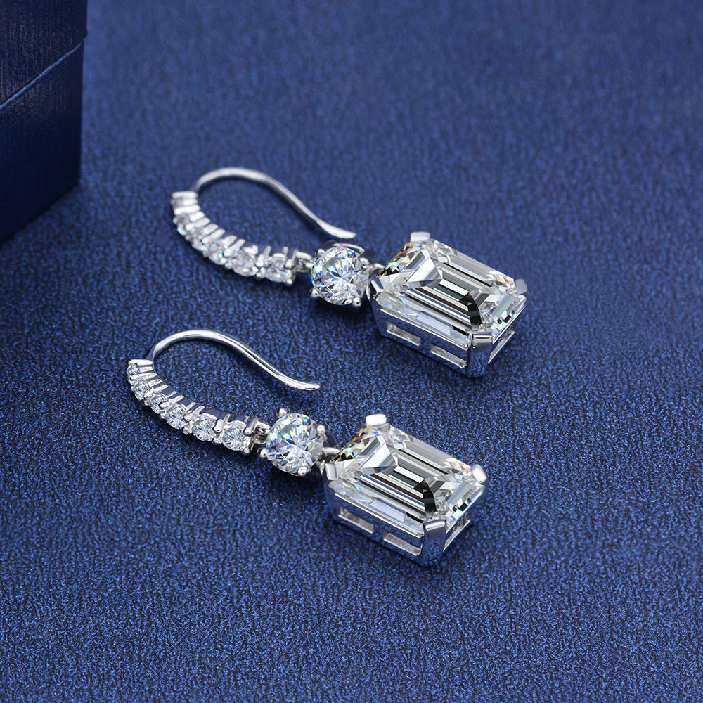 Emerald Cut Simulated Diamond Drop Earrings In Sterling Silver