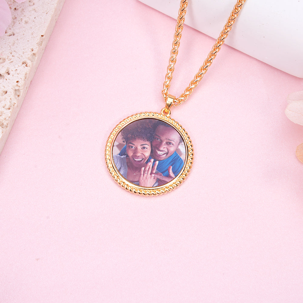 Photo Round Personalized Custom Hip Hop Necklace 