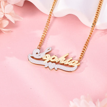 Double Layer Two Tone Heart Nameplate Personalized Custom Name Necklace Gold Plated Jewelry Gift For Women Girl-silviax