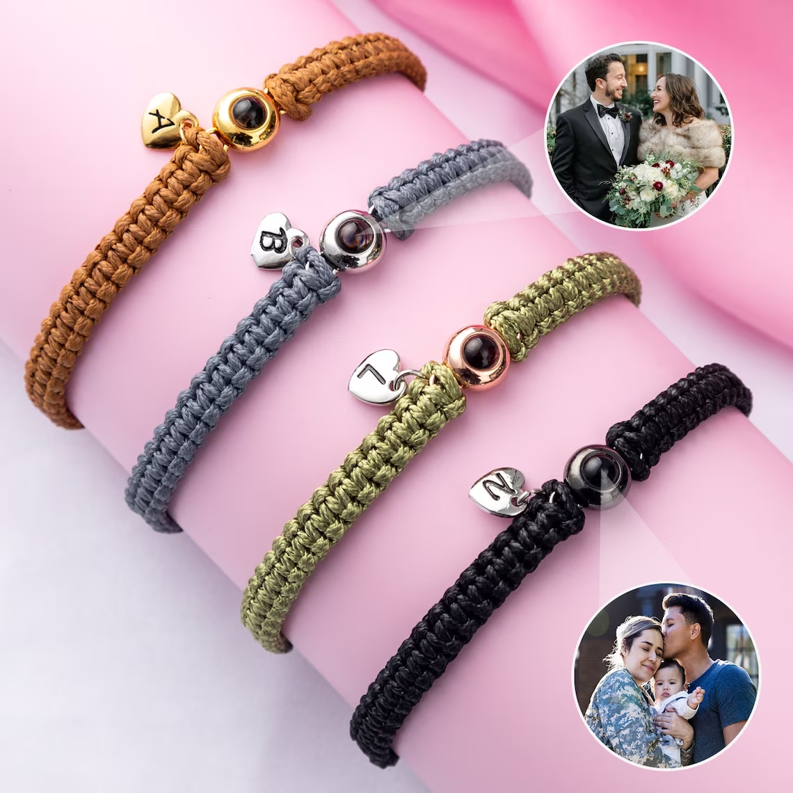 Photo Projection Bracelet Personalized Anniversary Memorial Gift Woven Bracelet