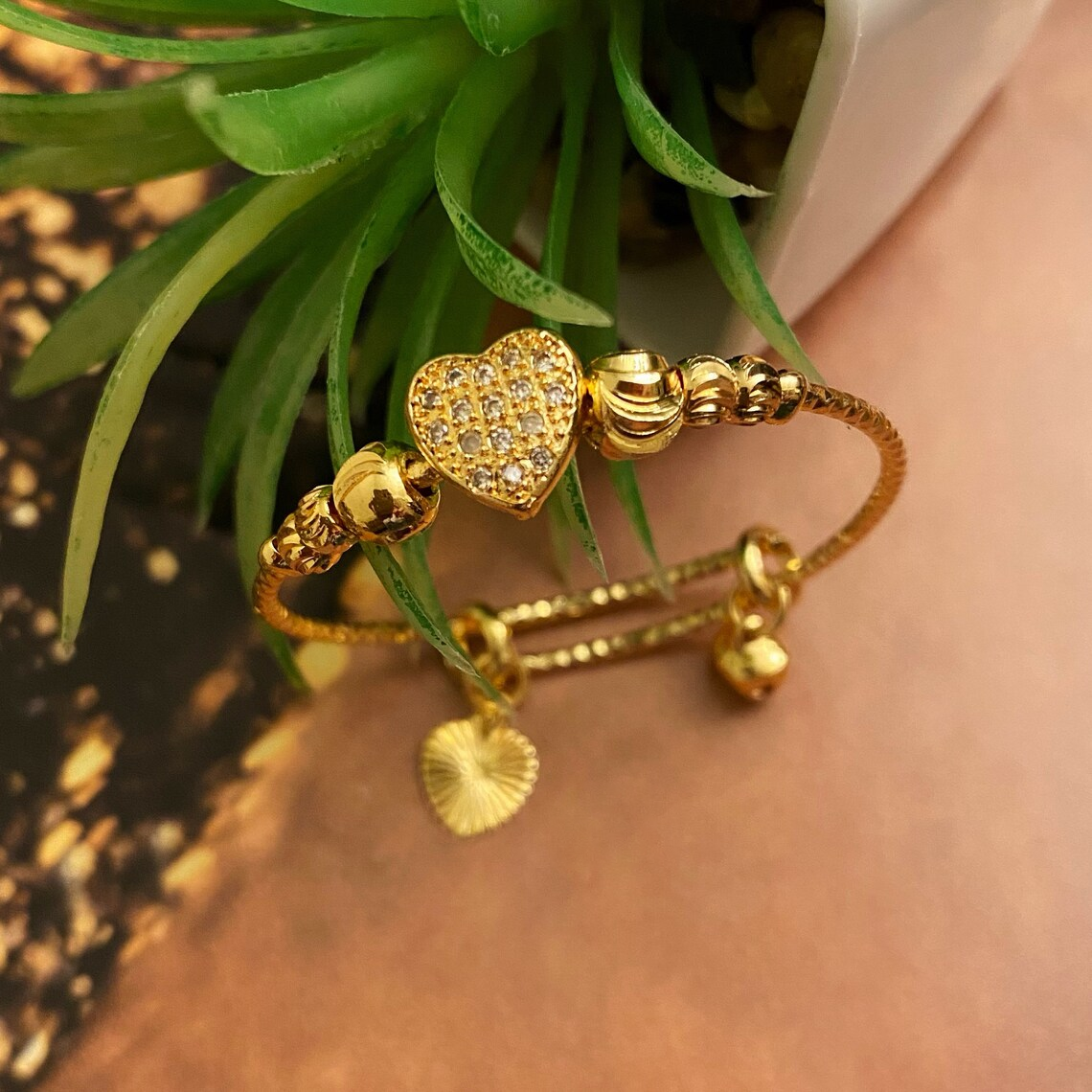 Gold Plated Heart Pendant Bangles Bracelet 