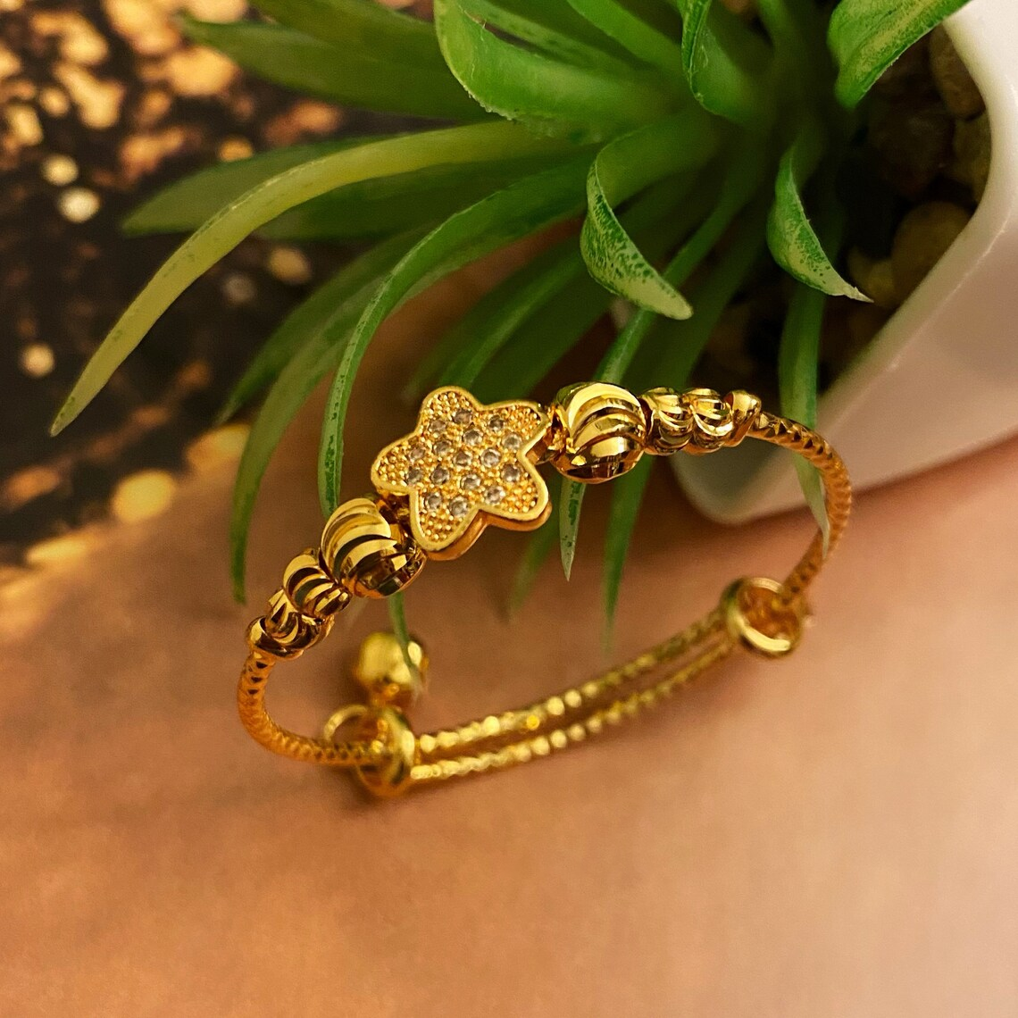 Stars Bead Pendant Gold Plated Bracelet 