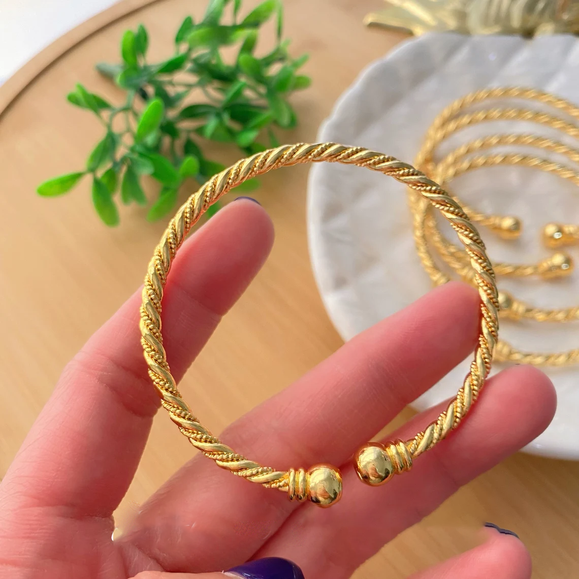 Adjustable Bangle Twist Gold Plated Bracelet 