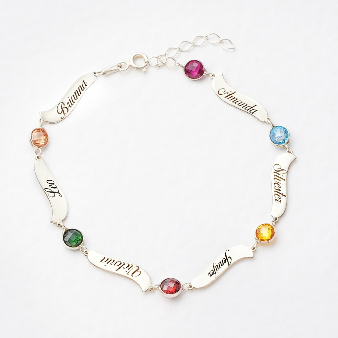 Personalized Custom Engraved Birthstone Name Bracelet 