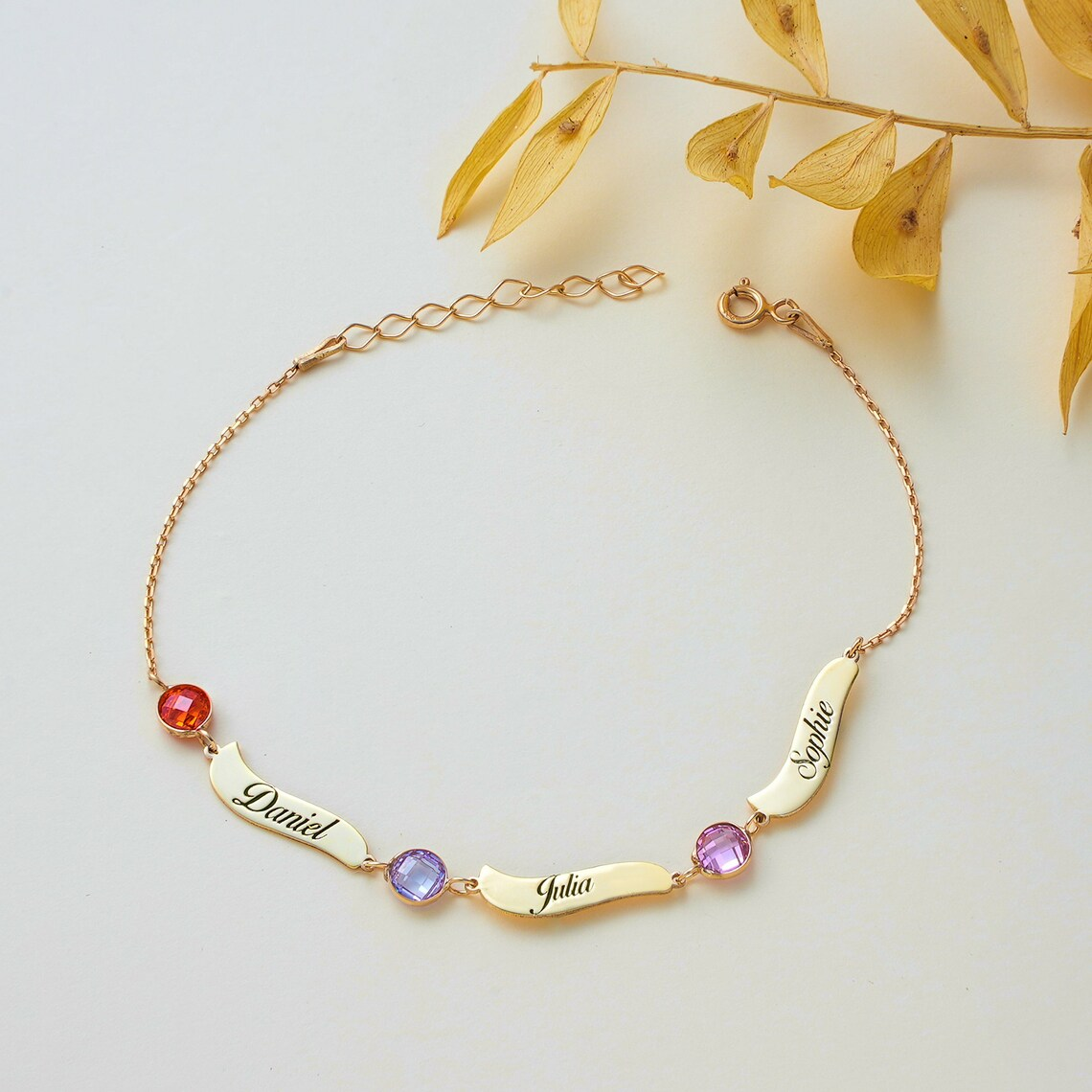 Personalized Custom Engraved Birthstone Name Bracelet 