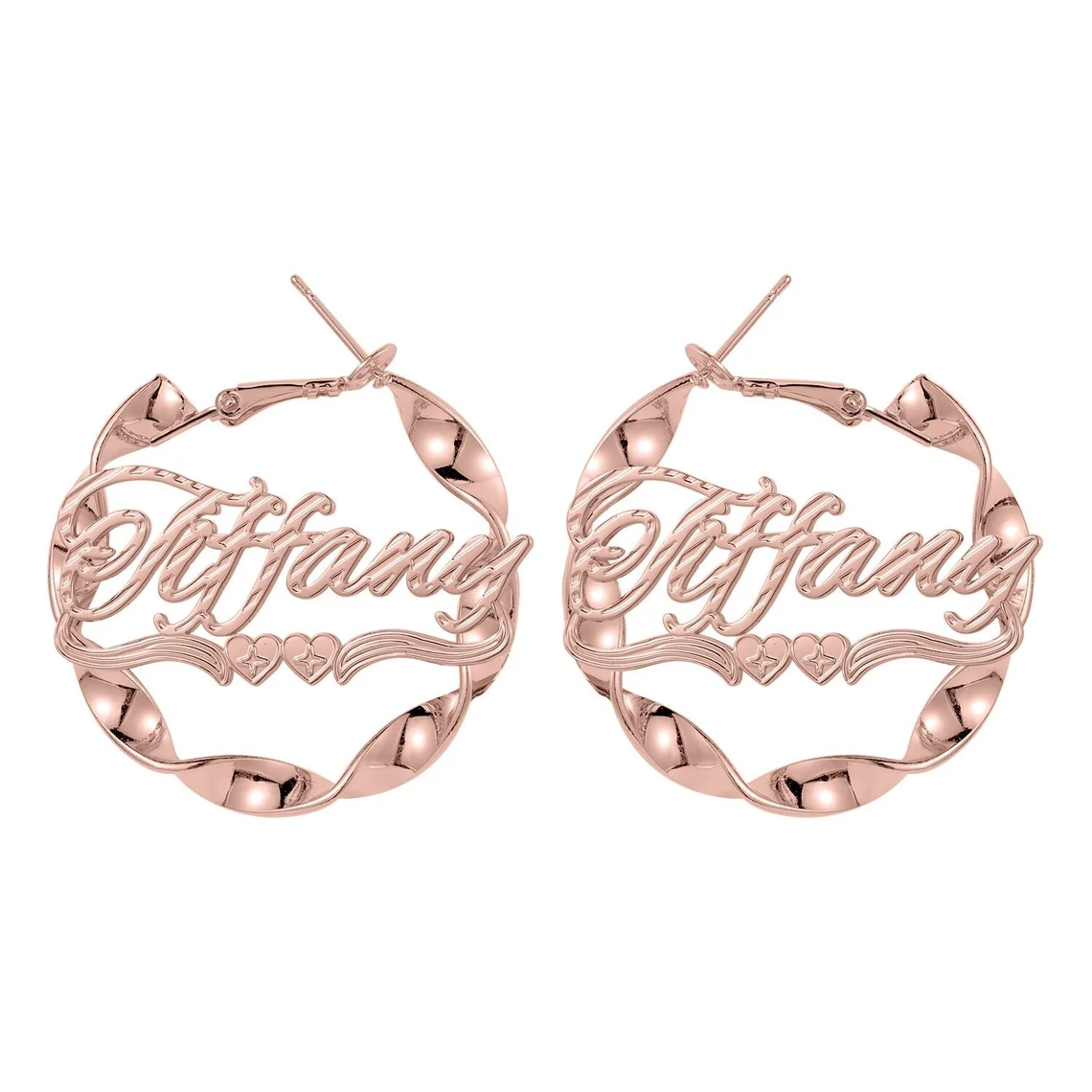 Personalized Custom Heart Underline Bamboo Nameplate Twist Hoop Earrings-silviax