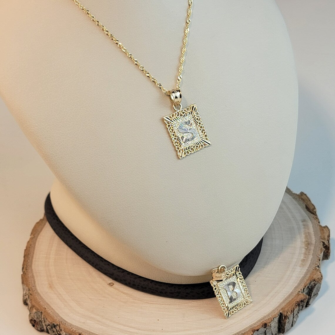 Initial Square Gold Plate Pendant Necklace