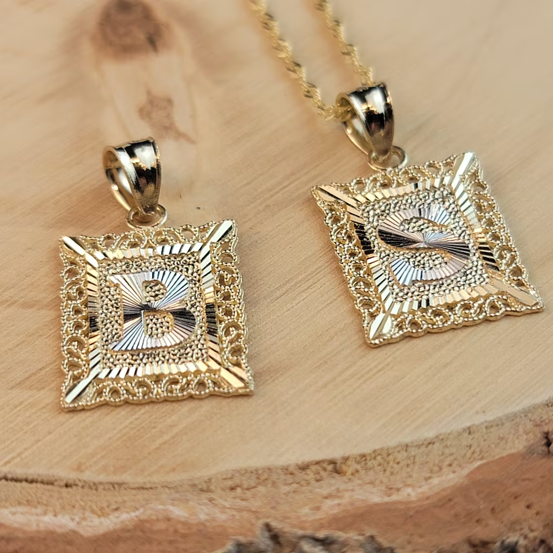 Initial Square Gold Plate Pendant Necklace-silviax