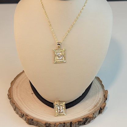 Initial Square Gold Plate Pendant Necklace-silviax