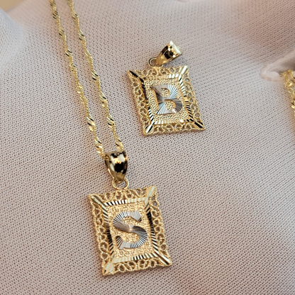 Initial Square Gold Plate Pendant Necklace-silviax