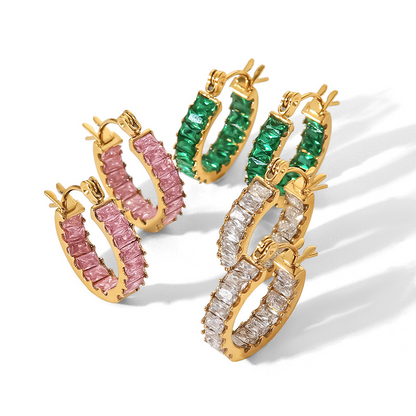 Colorful Blingbling Crystal Paved Hoop Earrings