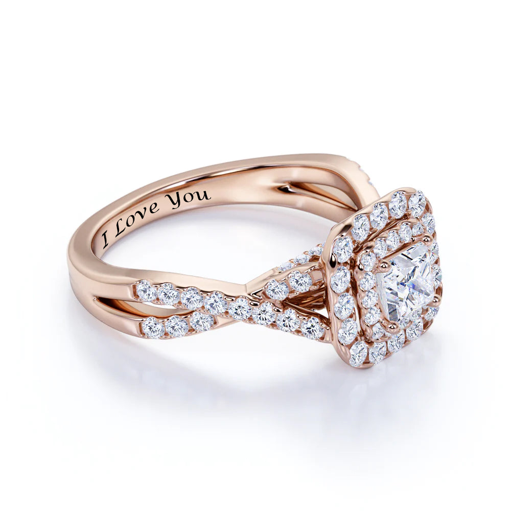 Infinity Double Halo Cluster Promise Ring Personalized Engraved Ring