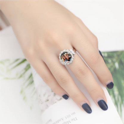 Flower Shape Zircon Personalized Photo Ring