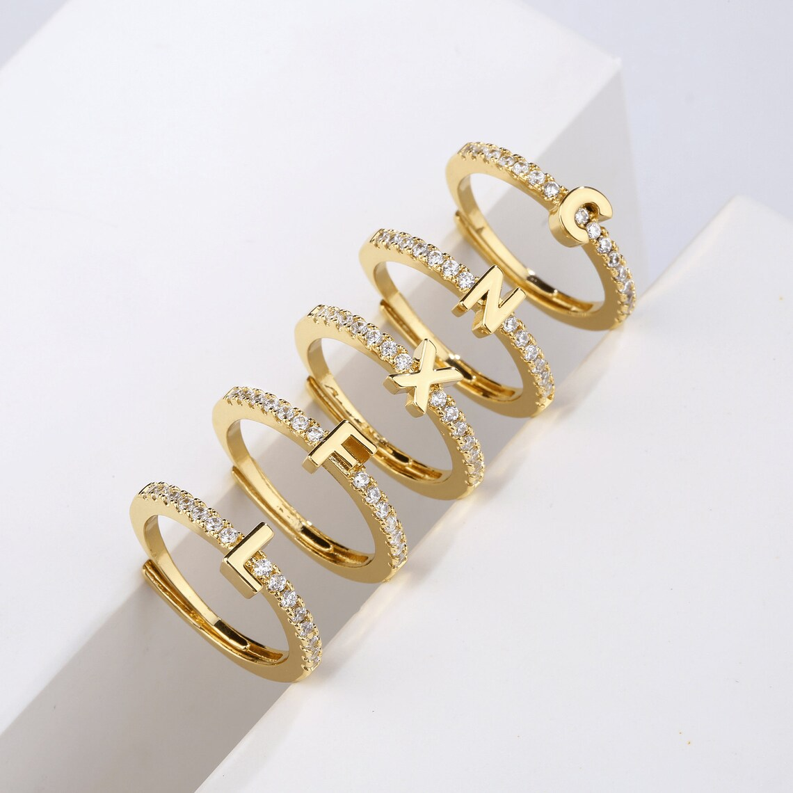 Zircon Initial Personalized Custom Letter Ring