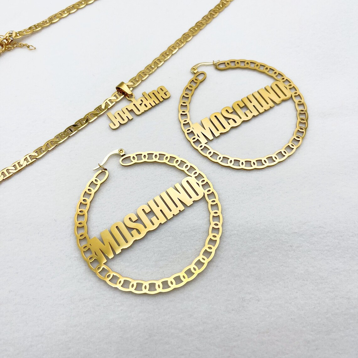 Mariner Chain Personalized Jewelry Set 2pcs Name Necklace And Name Earrings