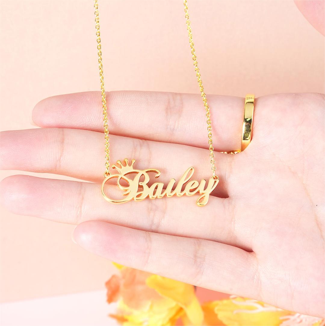 Crown Engraved Personalized Custom Gold Plated Name Necklace-silviax