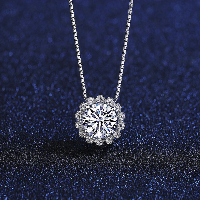 Round Cut Moissanite Snowflake Pendant Female Necklace In Sterling Silver-Maxinejewelry