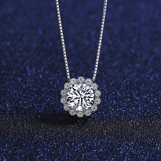 Round Cut Moissanite Snowflake Pendant Female Necklace In Sterling Silver-Maxinejewelry