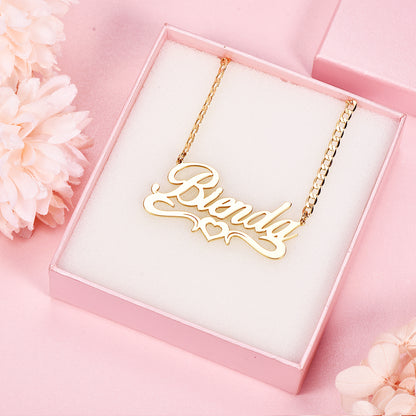 Hollow Heart Name Necklace Personalized Custom Gold Plated Women Gift-silviax