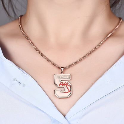 Basketball Sports Number With Name Personalized Custom Rose Gold Number Necklace-silviax