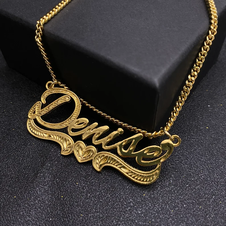 Personalized Nameplate Pendant Gold Plated Name Necklace with Heart-silviax