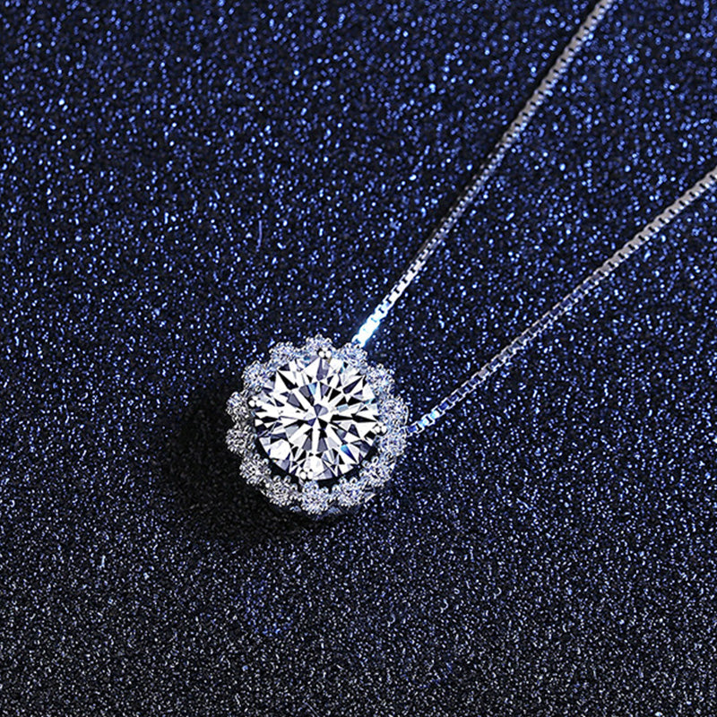 Round Cut Moissanite Snowflake Pendant Female Necklace In Sterling Silver