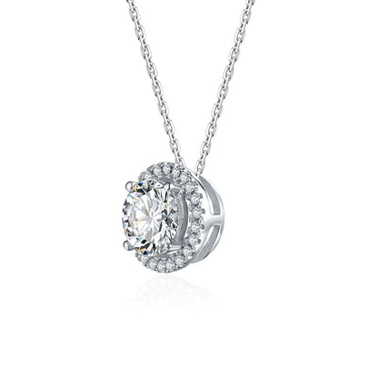 Moissanite  Luxurious Halo 1.0 Carat Round Cut Pendant Necklace