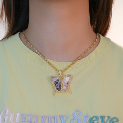 Butterfly Shaped Personalized Gold Plated Two Photo Necklace-silviax