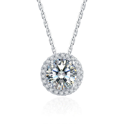 Luxurious Halo 1.0 Carat Round Cut Moissanite Pendant Necklace In Sterling Silver-Maxinejewelry