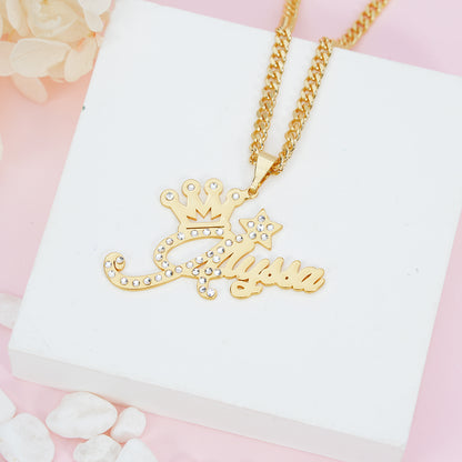 Personalized Custom Gold Plated Crown Name Necklace Mini Hoop Earrings Set For Kids