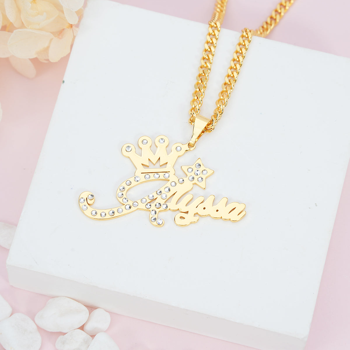 Crown Zircona Personalized Custom Jewelry Set 2pcs Name Necklace Mini Hoop Name Earrings