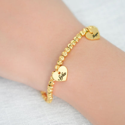 3 Names Personalized Gold Plated Heart Charm Name Bracelets