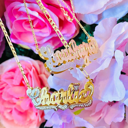 Two Tone Double Layer Gold Plated Customized Heart Name Necklace