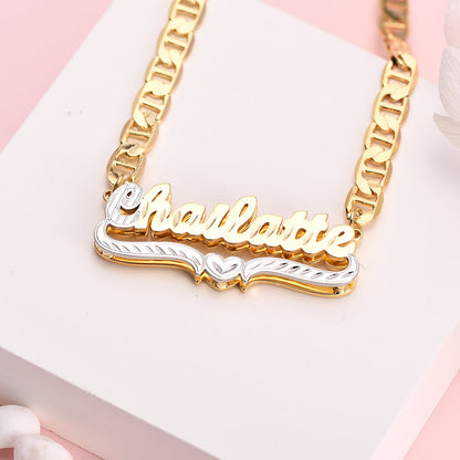 Marine Chain Personalized Double Layer Two Tone Heart Name Necklace-silviax