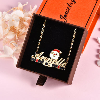 Christmas Father  Gold Plated Nameplate Santa Double Layer Personalized Custom Name Necklace