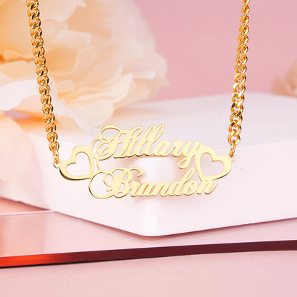 Two Hearts Nameplate Personalized Custom Gold Plated Two Name Necklace