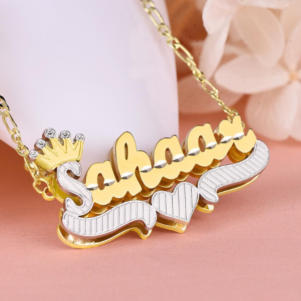 Double Layer Two Tone with Crown Heart Personalized Custom Gold Plated Name Necklace-silviax