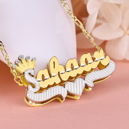 Double Layer Two Tone with Crown Heart Personalized Custom Gold Plated Name Necklace-silviax