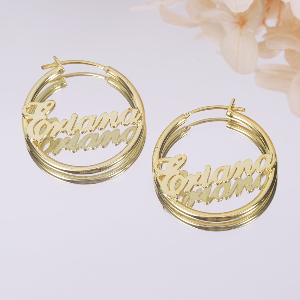 30mm And 60mm Gold Plated Custom Hoop Name Earrings-silviax