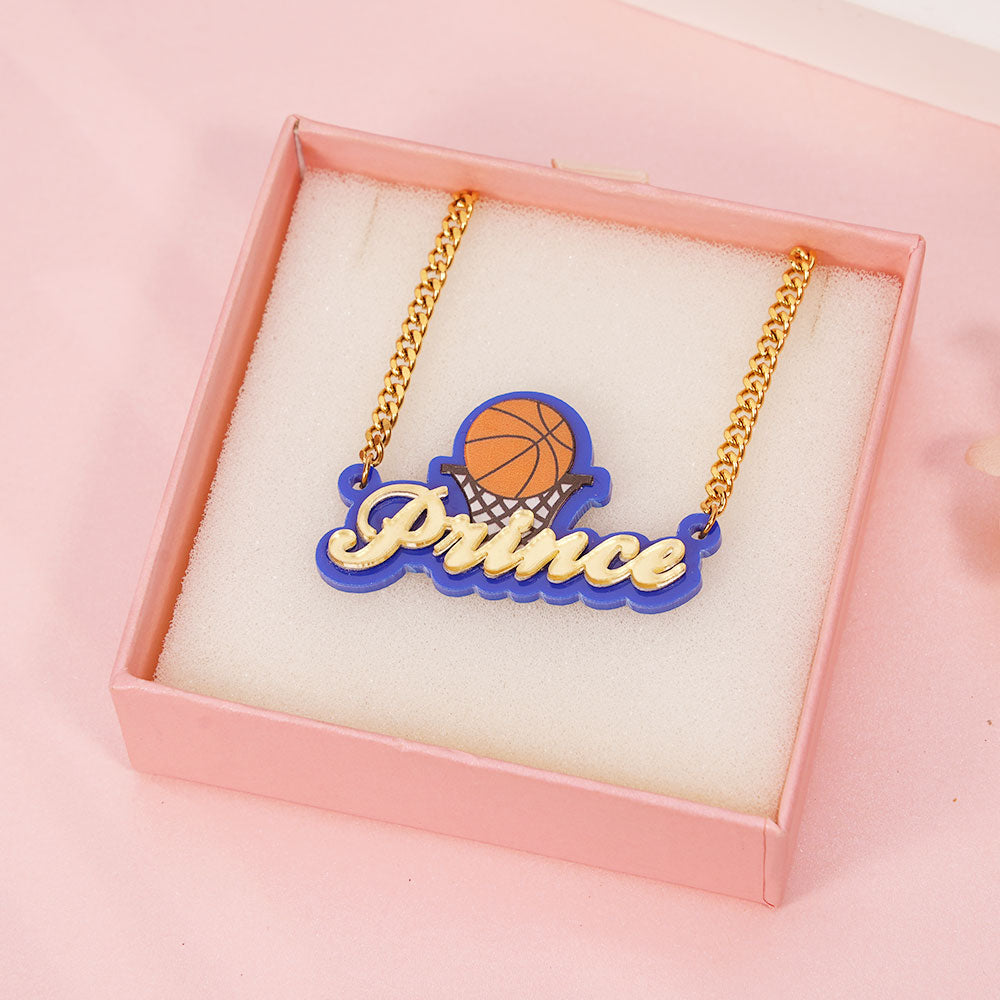 Basketball Necklace Personalized Acrylic Name Necklace for Children-silviax