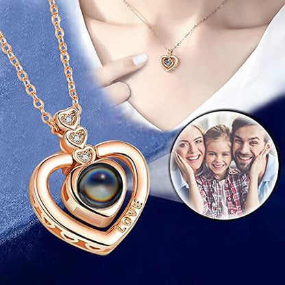 Color Photo Projection Heart Pendant Necklace Personalized Custom Gold Plated Photo Necklace-silviax