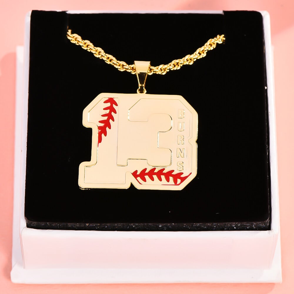 Baseball &amp; Softball Sports Number With Name Personalized Custom Gold Plated Number Necklace-silviax