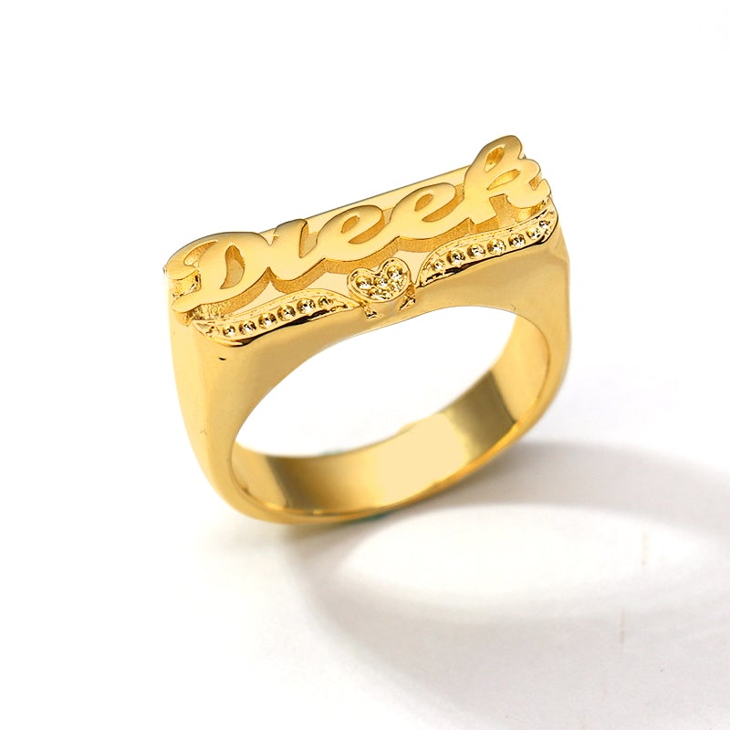 Personalized Gold Plated Name Ring with Heart-silviax