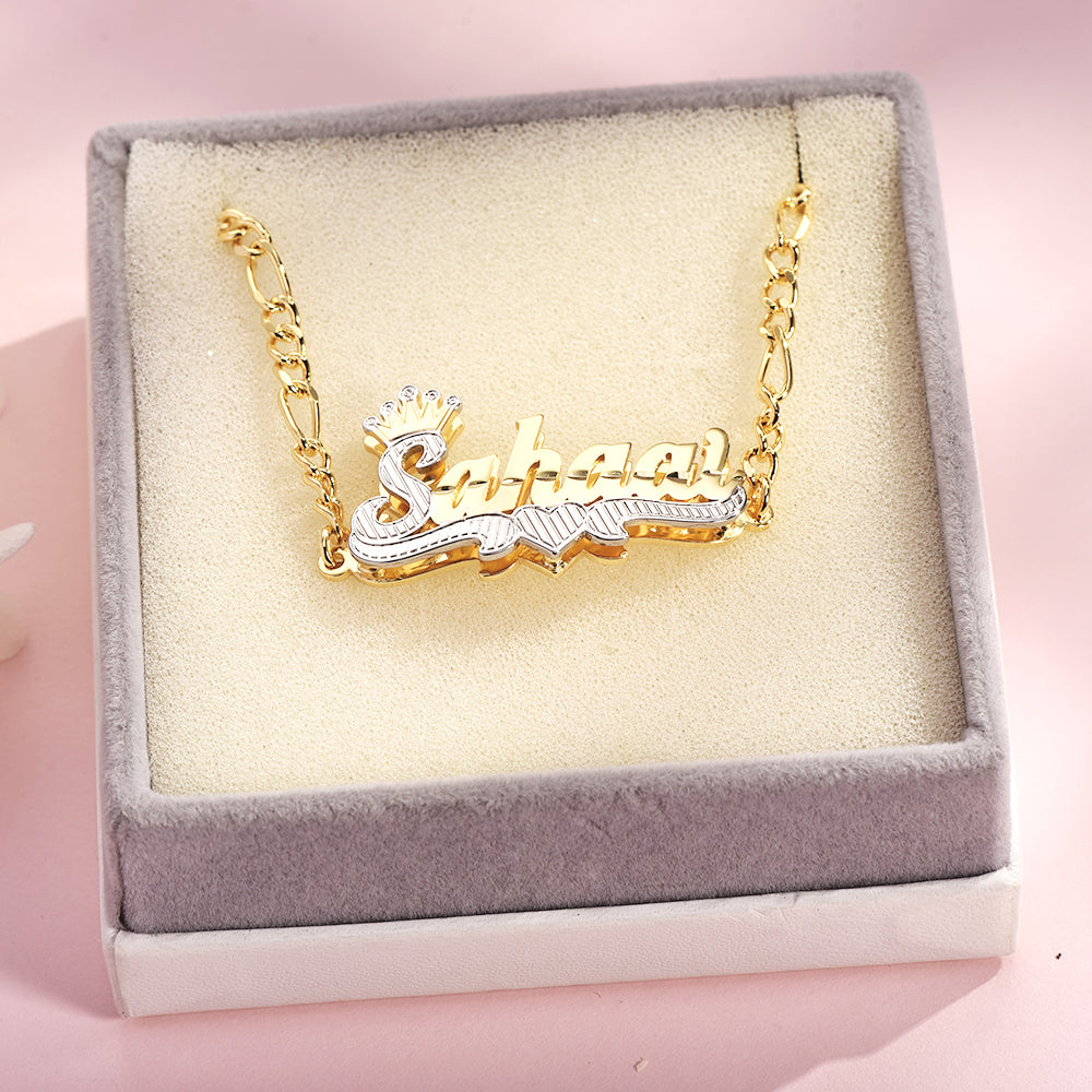 Two Tone Double Layer Crown Heart Personalized Name Anklet-silviax