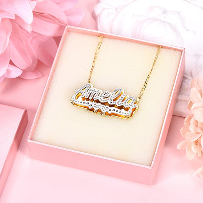 Personalized Custom Double Layer Two Tone Double Hearts Gold Plated Name Necklace-silviax