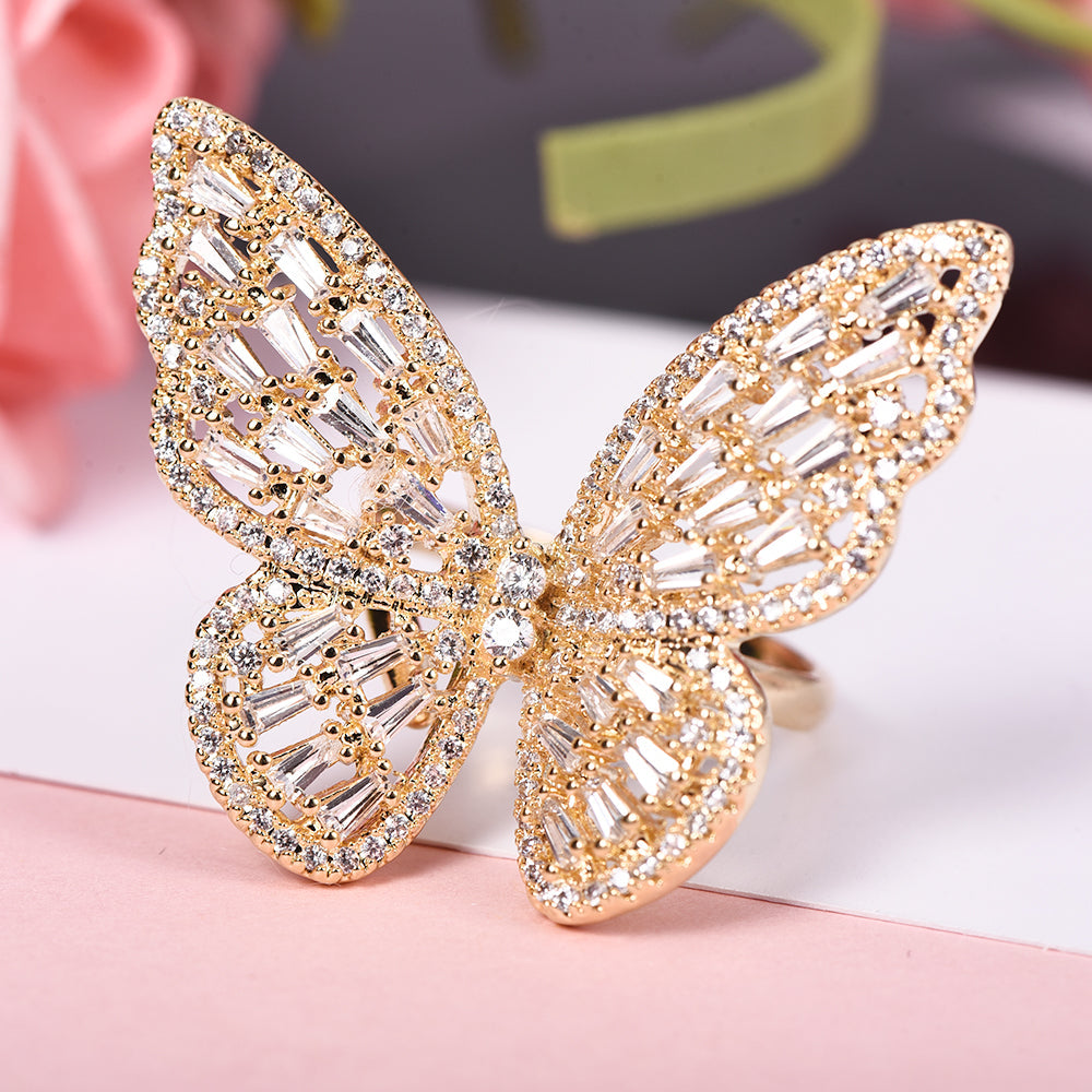 Sparkling Butterfly Cubic Zirconia Ring For Women-silviax