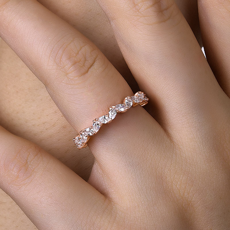 Unique Rose Gold Full Eternity Pear Cut Wedding Band for Her In Sterling Silver-Maxinejewelry